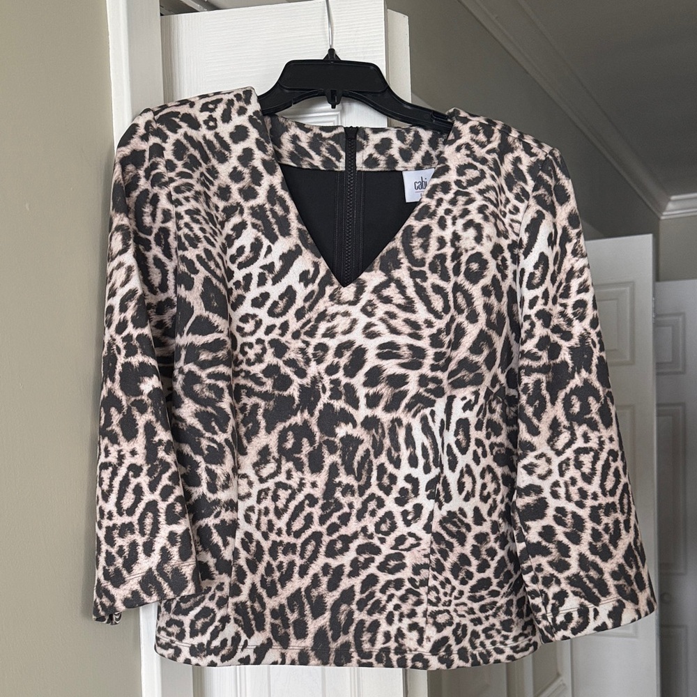 CAbi Leopard Print Blouse - Black and Cream Sz. L